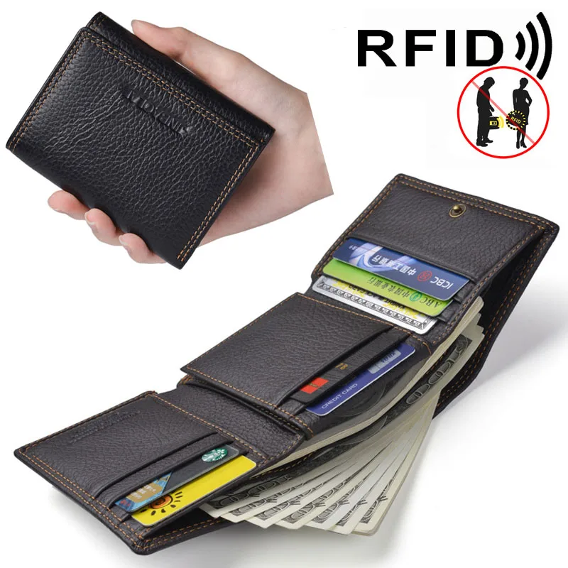 

Мужской короткий кошелек из натуральной кожи с RFID-защитой
