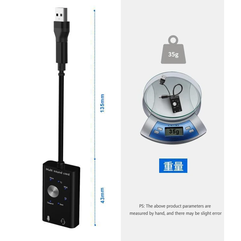

Audio Sound Card, USB/Type-C to 3.5mm Audio 6 Kinds of Sound Effects Audio Sound Card for Speakers and Headphones