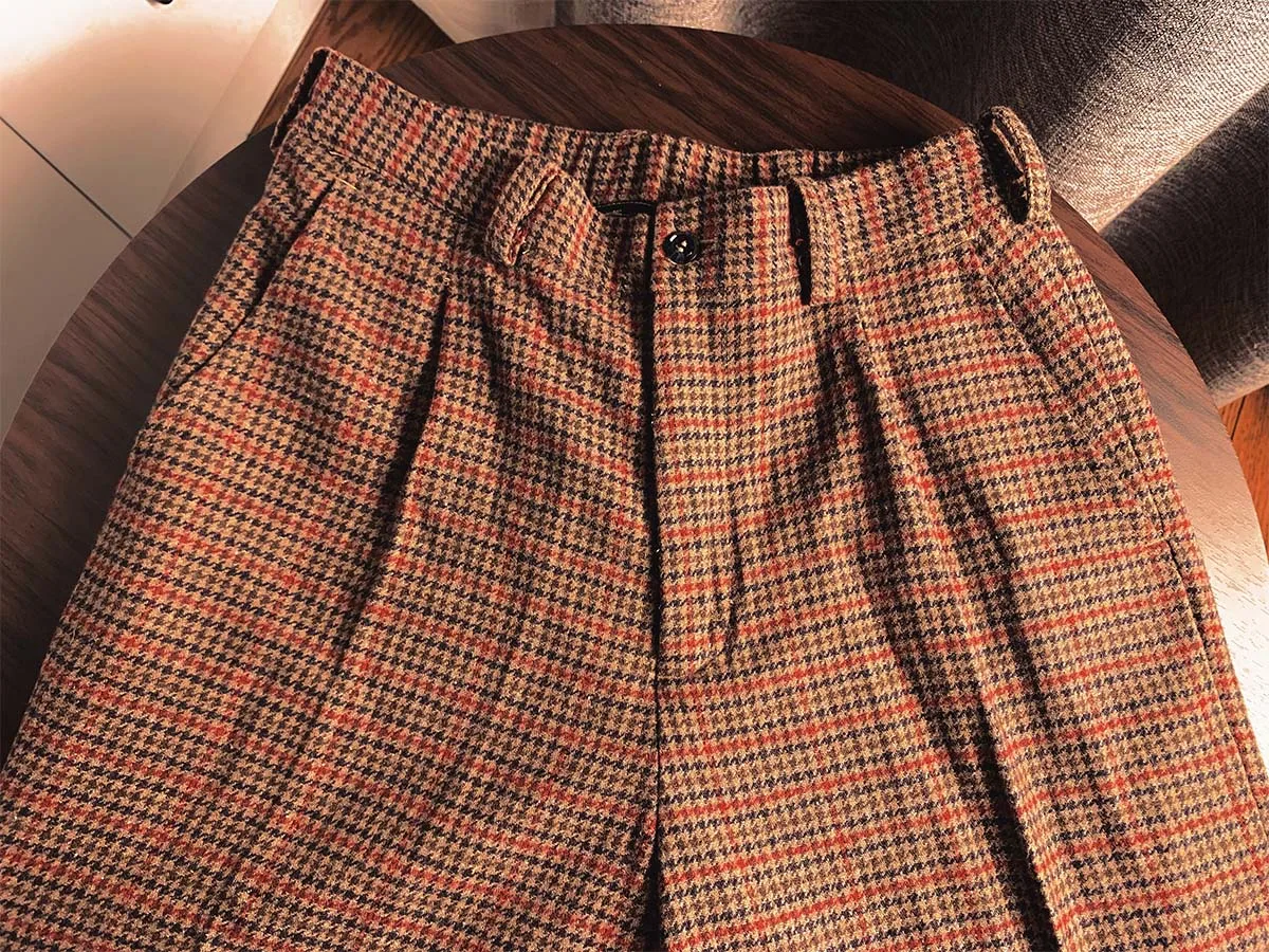 2022 New Ivy Style Casual Trousers Men American Retro Scottish Plaid Classic Slim Cropped Trousers Straight Can Be Customized
