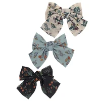 furling girl 1pc vintage floral print bow hairpin women hair clips fishion barrettes accessories ornaments headdress