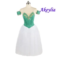 no elastic turquoise romantic ballet costume princess dress green professional la sylphide women white fairy ballet long jnbl161