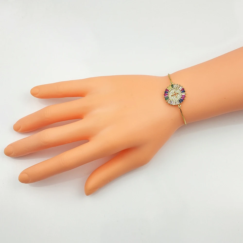 Gold Filled Couple Tennis Bracelet Boyfriend Gift Women Accessories Zircon Rainbow Cross Fashion Bar Bracelets pulseras mujer | Украшения и