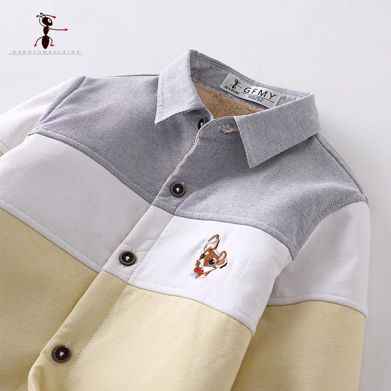 Оригинальная осенне зимняя теплая плюшевая рубашка для мальчиков с вышивкой от