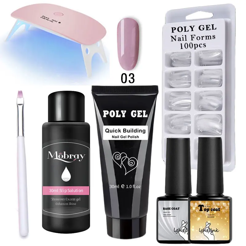 14 шт./компл. polygel набор для ногтей с лампой, а так же 30 г поли геля Soak Off гель для наращивания ногтей быстрое строительство Polygel с украшением в виде кристаллов; Прозрачная Жесткая Poli гель набор - Цвет: ZH49-003