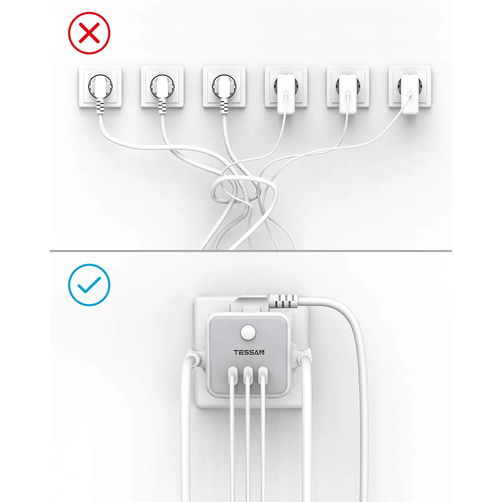Электрический удлинитель TESSAN с выключателем и 3 USB-портами | Электроника