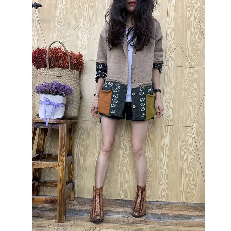 Women Sweater Loose Knitting Autumn Winter Retro Jackets Tops 2019 New Casual Panelled Pocket Ladies All-match Coat |