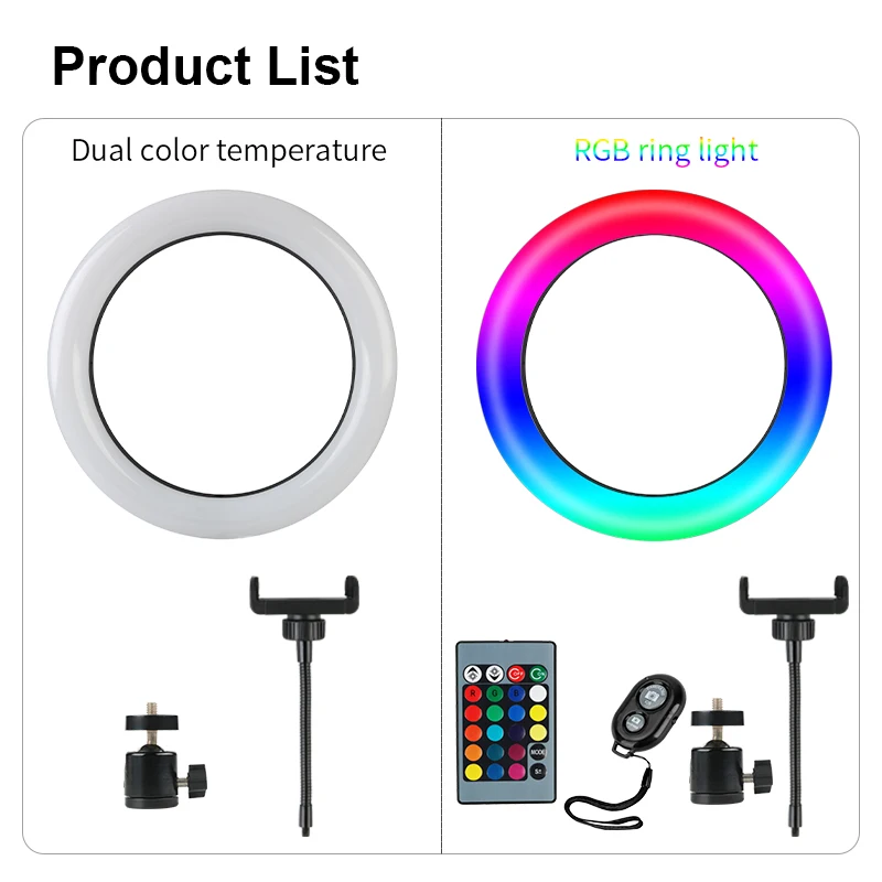 

Vtopek 10 12 inch RGB Ring Light With Tripod Phone Clip Selfie Colorful Photography Lighting for TikTok Vlogging YouTube Live