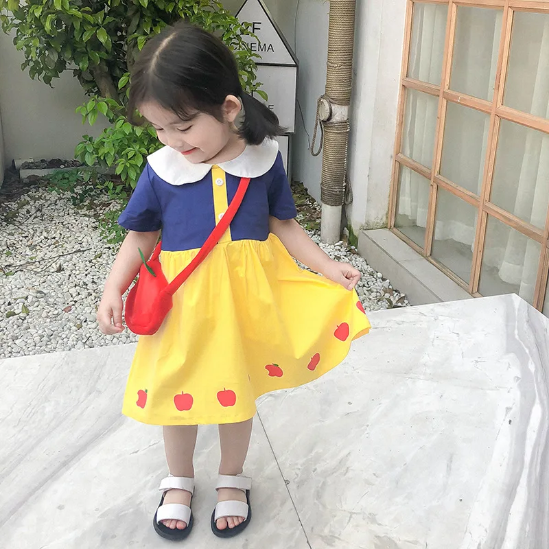 Girls Princess Dress with Apple Bag Summer Sweet Kids Dresses for Girl 2 3 4 5 6 Year Children Clothing Baby Toddler Costume | Детская