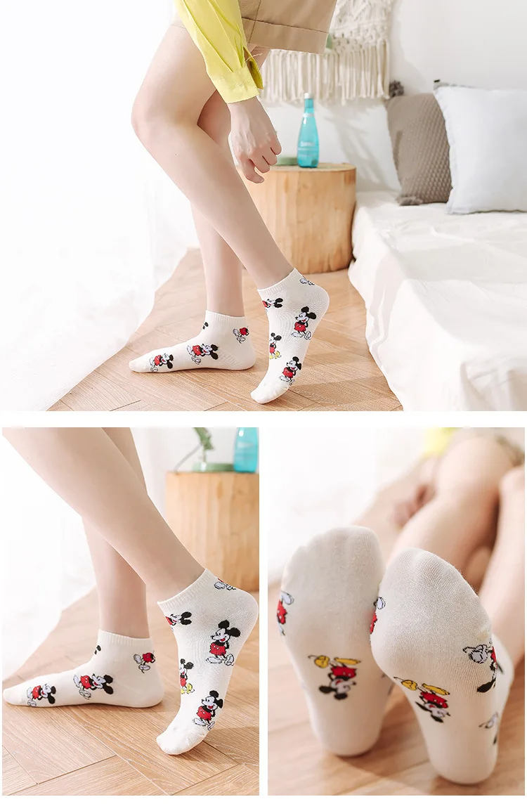 Disney Minnie Mickey Cartoon socks women Cotton Socks Women Pink Cute Cat Ankle Socks Short Socks Casual Gril Socks EUR 35-42