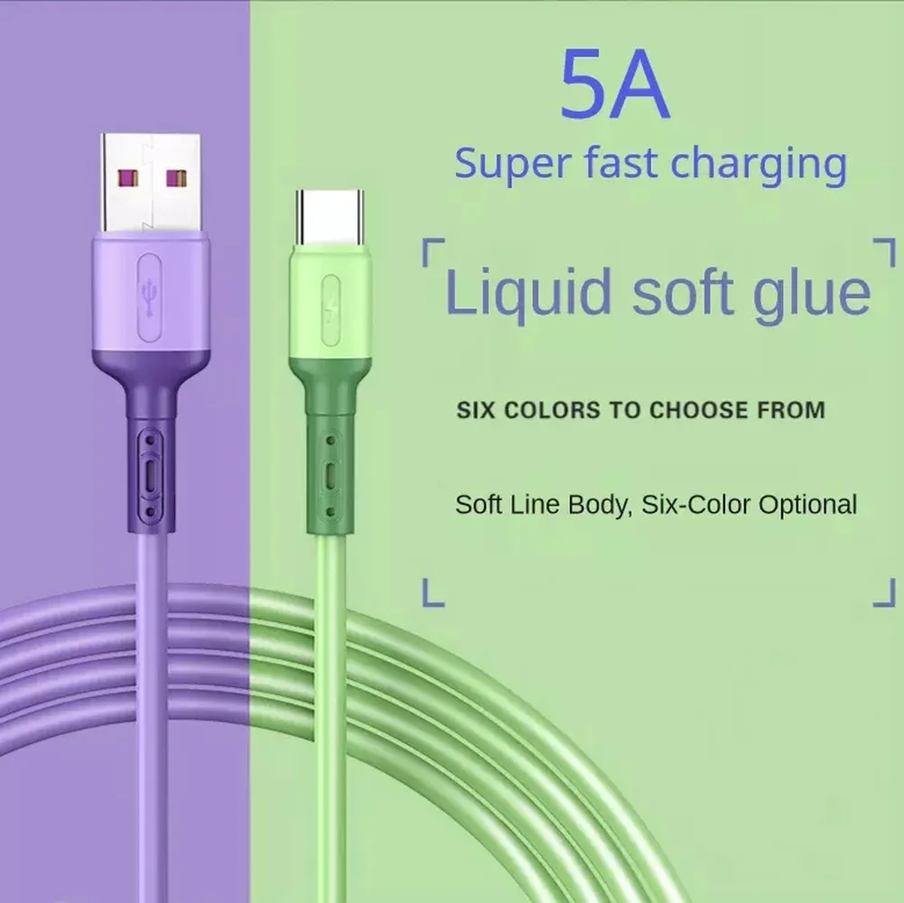 

USB Type C Cable 5A Liquid Silicone Fast Charging USB Cable for Samsung S10 S9 Xiaomi HTC Huawei Charger Data Cable Mobile Phone