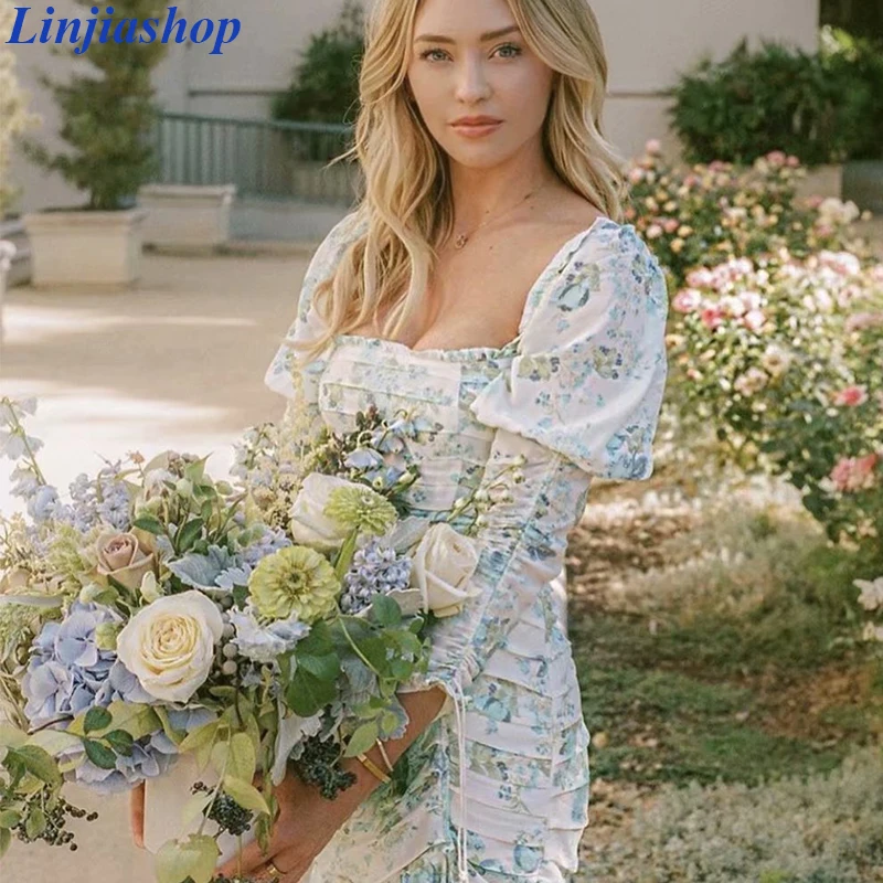 Женское мини платье с пышными рукавами Eileen осеннее Вечерние искусственным