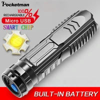 portable usb rechargeable flashlight pocket hand light built in battery torch waterproof flashlight for camping hiking fishing
