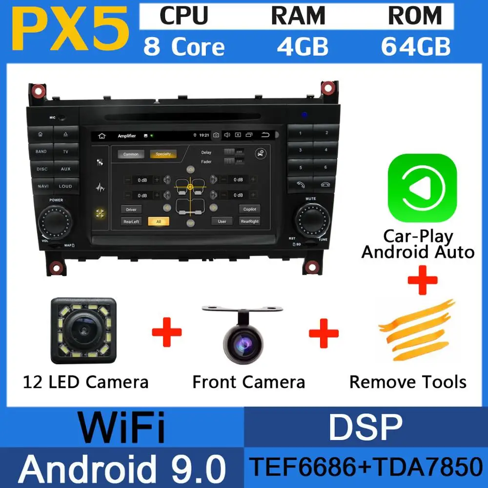 PX5-Carplay Восьмиядерный 4 Гб ОЗУ Android 9,0 автомобильный DVD для Mercedes Benz C Class W203 C180 C200 C220 C230 C240 C250 C270 C280 C300 C320 автомобильный DSP - Цвет: PX5-Carplay