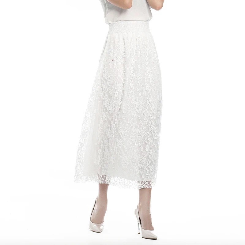 Женская юбка с зонтиком хлопковая длинная кружевная высокой талией тонкая лето