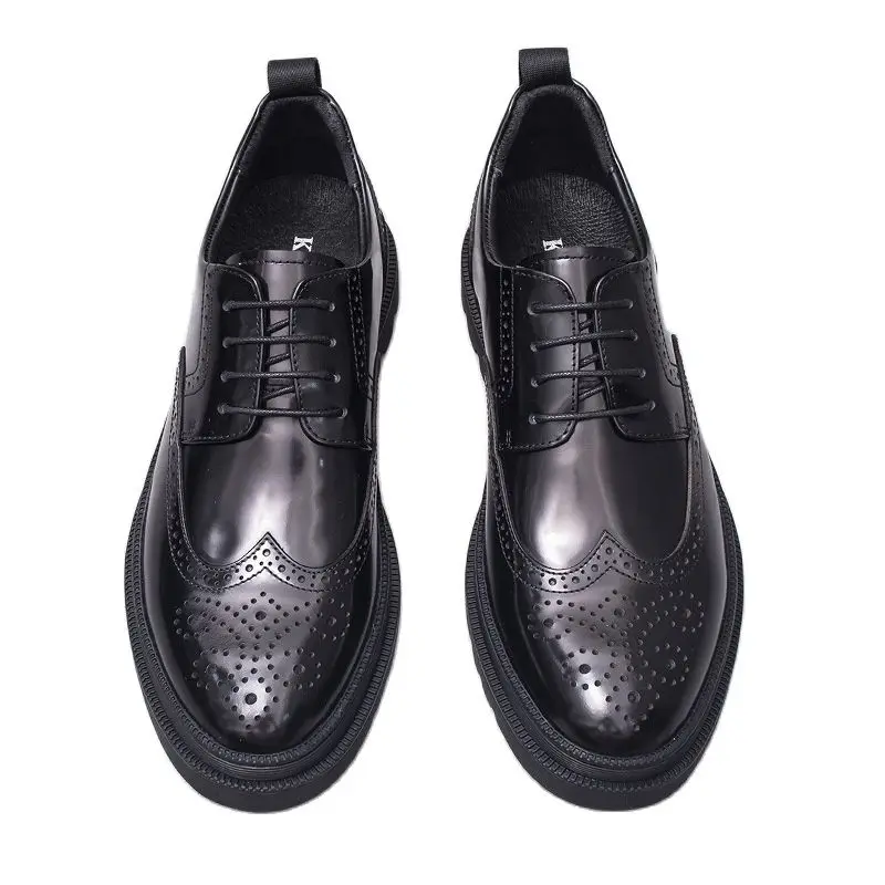 

Fashion Mens Daily Casual Business Office Work Genuine Leather Brogue Shoes Thick Soled Heightened Carved Cowhide Men Shoes New