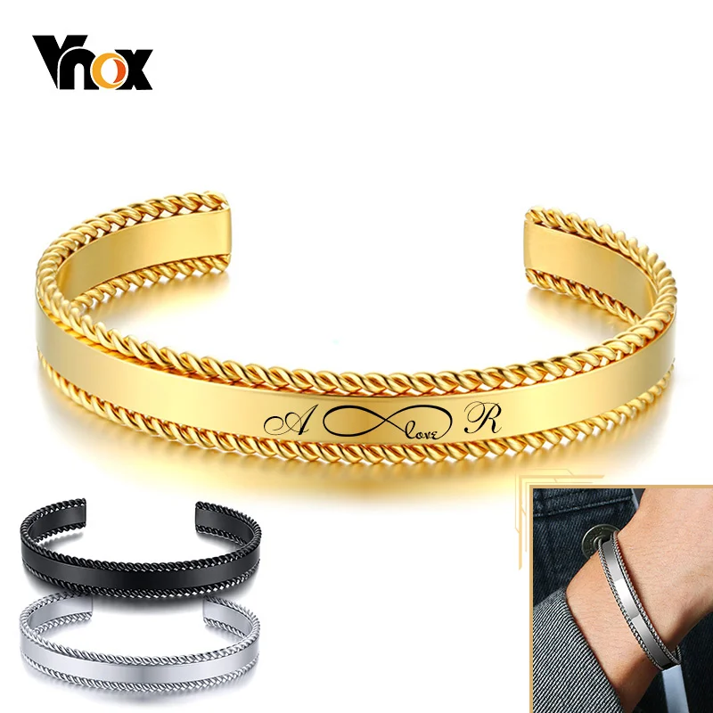 

Vnox Customized Stainless Steel Bangle for Men Women Twisted Edge Personalized Name Quotes Family Love Xmas Gift