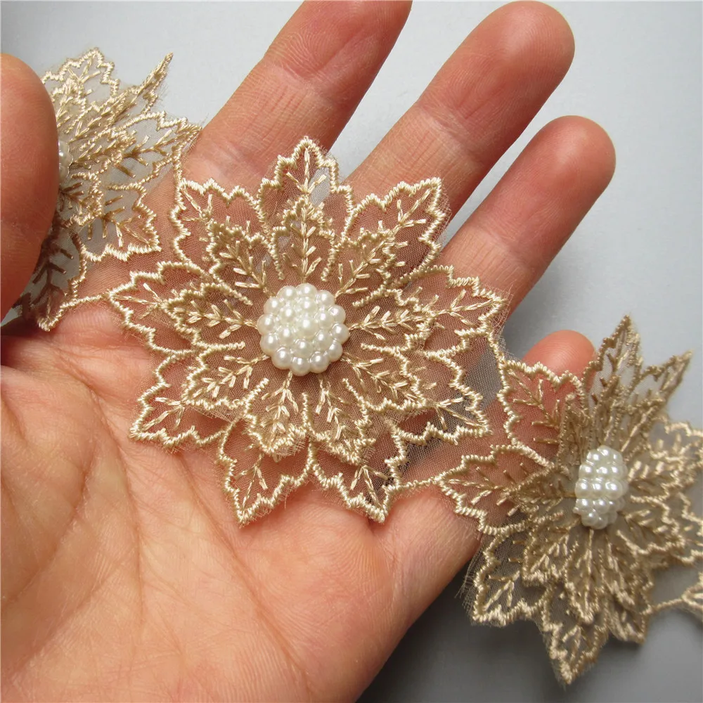 10x6 см золотой двухслойный жемчуг бисер листья цветок вышитый кружево отделка