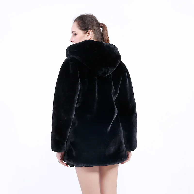 

Women's Faux Fur Coat Winter Warm Black Imitation Fox Fur Long Hat Temperament Young Lady 2018 New Comfortable Brand Nv018
