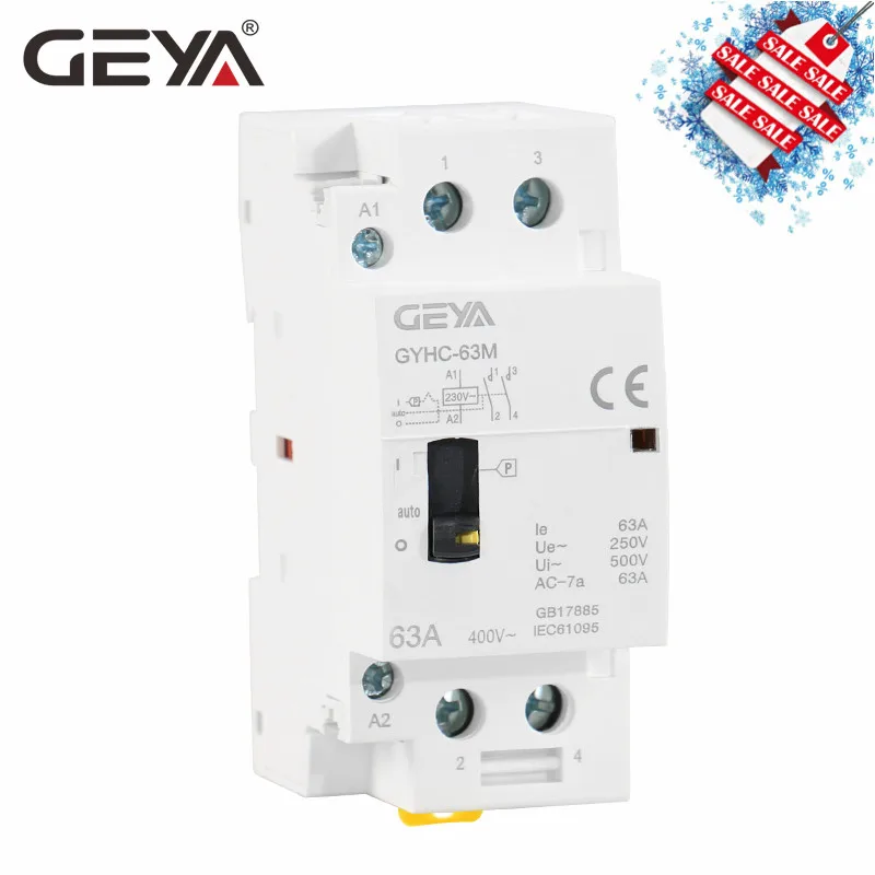 GEYA GYHC 2P 40A 63A 2NO или 2NC ручной бытовой модульный din-рейку контактор переменного тока AC220V 230 в ручное управление