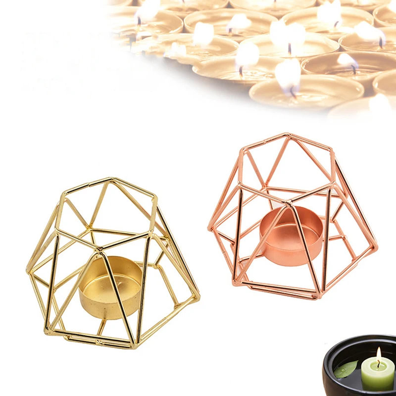 

Copper 3D Geometric Golden Iron Wire Aroma Romantic Candle Holder Candlestick Wedding Holidays Birthday Christmas Halloween