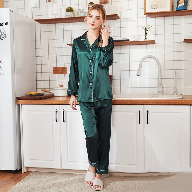 Пижама женская зеленая розовая синяя шелковая для сна | Женская одежда