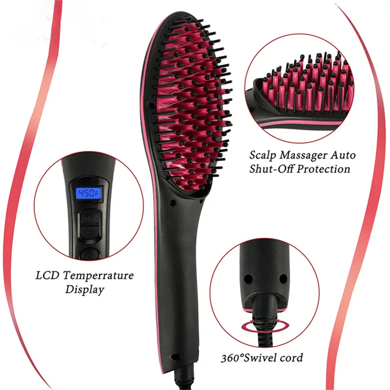 

Hair straightener comb durable electric straight hair comb brush LCD heating ceramic straight hair