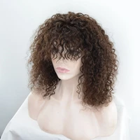 remy human hair lace front wig hand tied brazilian hair short afro kinky curly costume wig 150 density with bongs