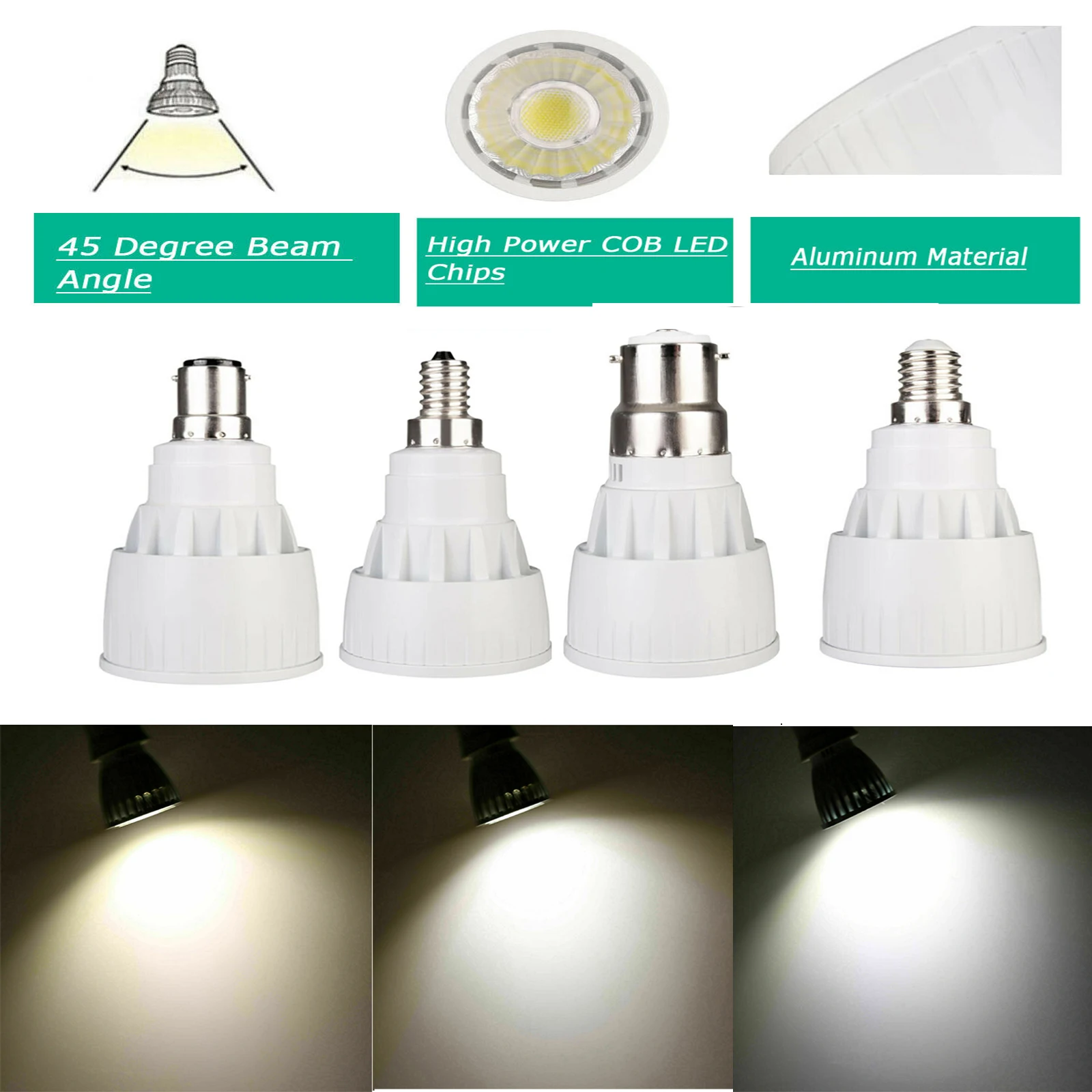 

5Pcs High Power Dimmable E14 E12 B22 B15 COB 7W 9W 12W LED Bulb Lamp 85-265V 110V 220 spotlight Warm White/Cold White led light