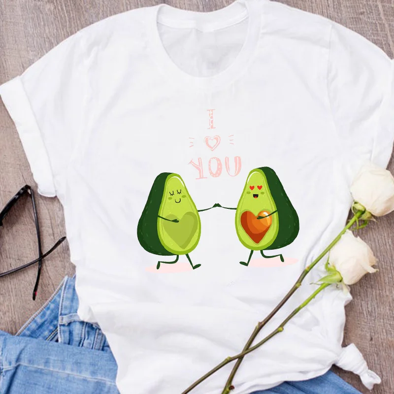 

2021 Women Graphic Avocado Cat Printing Cartoon Fruit Clothes Flora Clothing Female Tees Print Tops T Shirt Womens T-Shirt