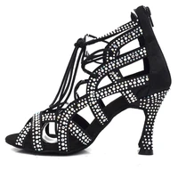 evkoodance black rhinestones dance shoes fashion latin salsa shoes womens 9cm high heel dance shoes