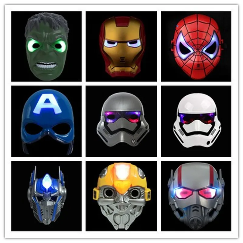 100pcs/lot Led Batman Masks Spiderman America Captain Iron Man Hulk Star Wars Mask Halloween Party Cos Superhero Props | Дом и сад