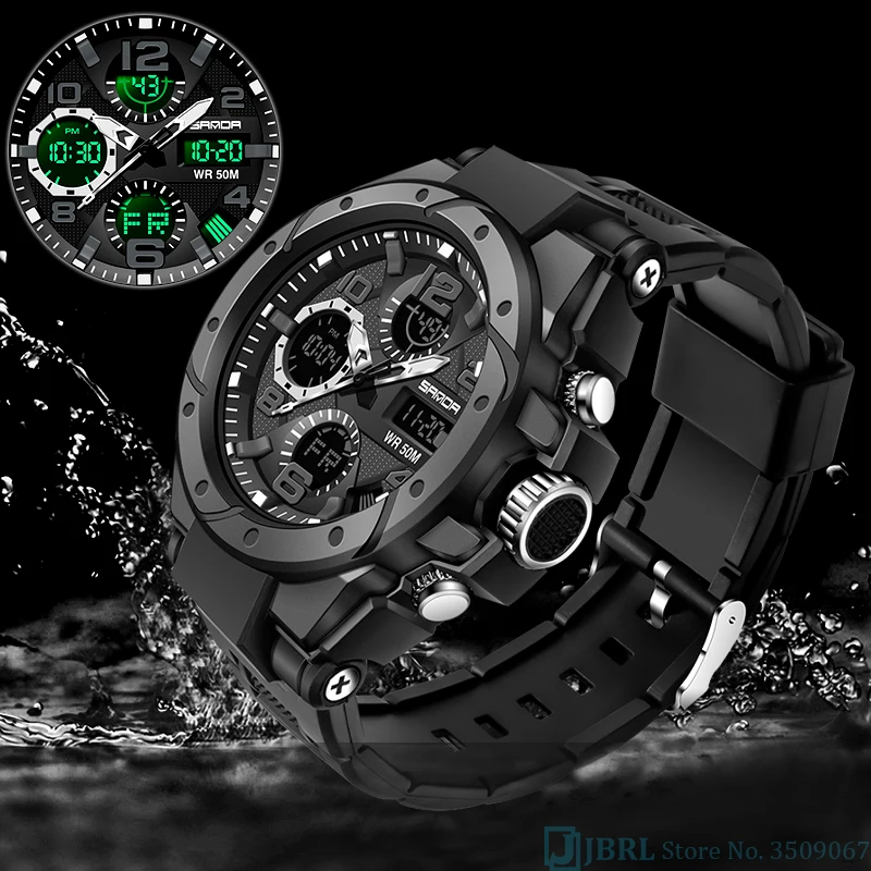 

Military Sport Wrist Watch Men Watches Brand Male Watch For Men Clock Dual Display Wristwatch Army Outdoor Waterproof SANDA Hour