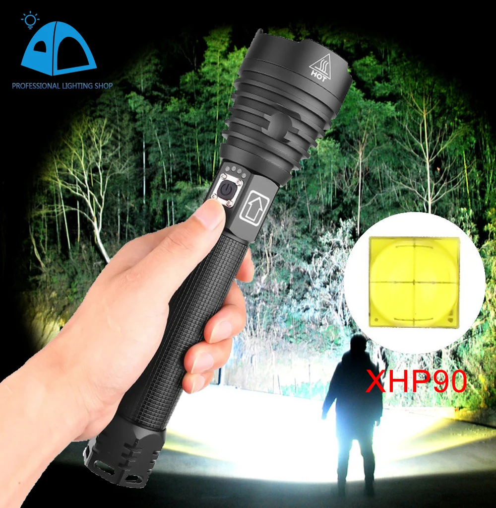 

Dropshipping XHP90 LED Flashlight Zoom USB Rechargeable Power Display Powerful Torch 18650 26650 Handheld Light Waterproof Lamp