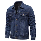 Мужская однобортная джинсовая куртка, однотонная Повседневная джинсовая куртка с лацканами, 2021, размера плюс