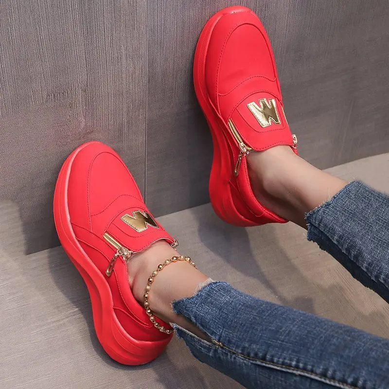 

Женские кроссовки на массивной подошве, повседневные кроссовки с круглым носком, на платформе и молнии, на вулканизированной подошве, модел...