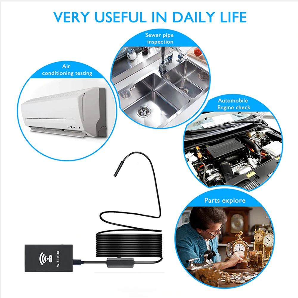 Wifi эндоскоп камера мини IP68 водонепроницаемый кабель Инспекционная 8 мм USB