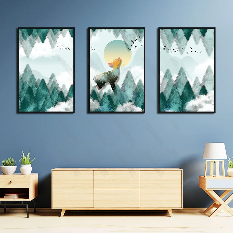 

Contemporary Night Mountain Watercolor Landscape Illustration Background Poster Wallpaper Wallpaper Living Room Furniture Art