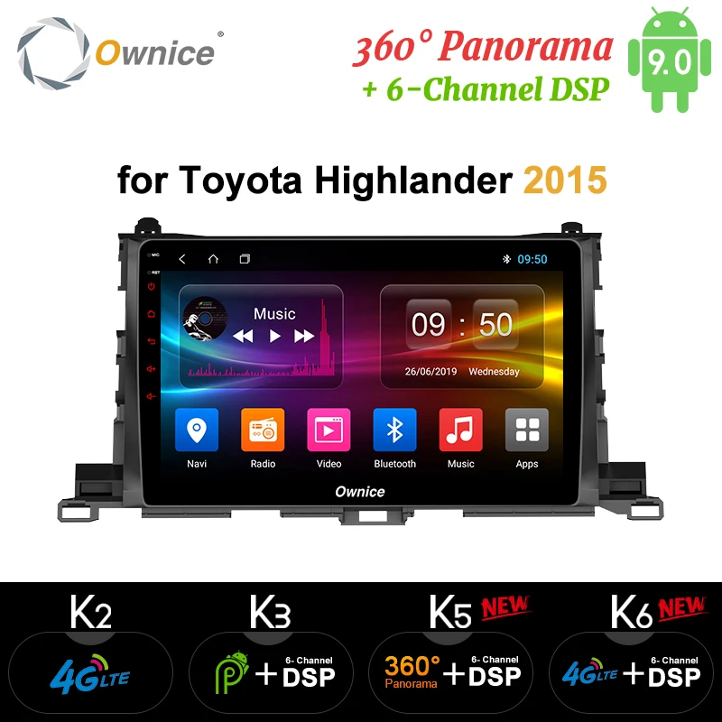 Ownice Android9.0 автомобильный Радио dvd плеер K3 K5 K6 для Toyota Highlander 2015 большой экран HD GPS Navi