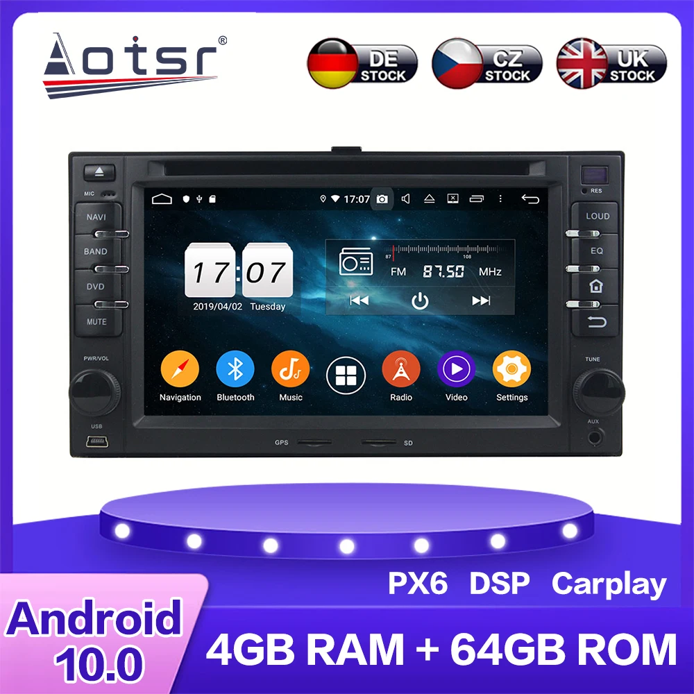 Универсальный для KIA Android 10 Автомобильный мультимедийный DVD плеер RAM 4G + 64GB PX6 Авто