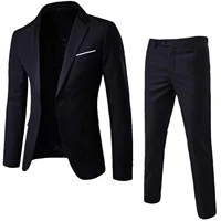 2pcsset plus size men solid color long sleeve lapel slim button business suit mens wedding office meeting sets mens clothing