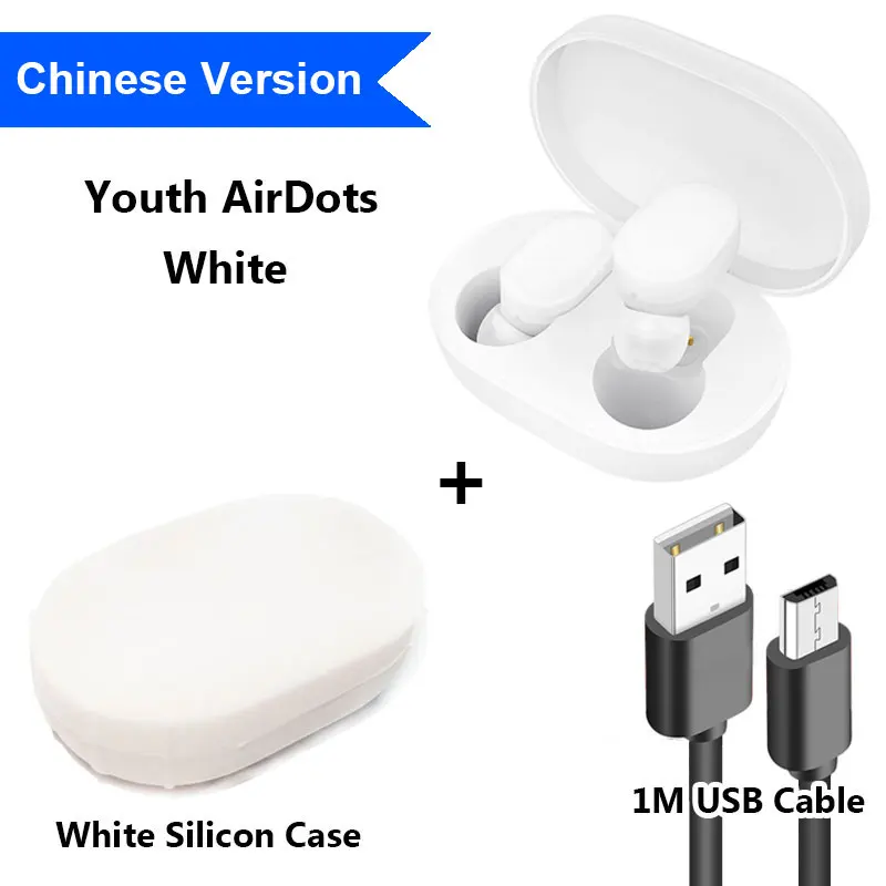 Add Cable.White Case Xiaomi mi наушники AirDots Bluetooth Red mi TWS, стерео беспроводные наушники-вкладыши, бас наушники, Молодежная версия с mi c Handsfree - Цвет: Add Cable.White Case