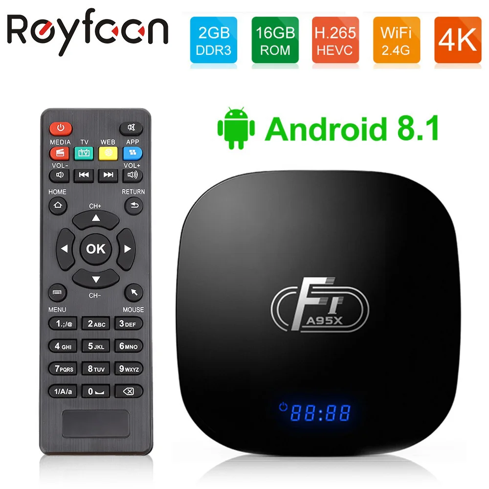 Android 8 1 ТВ приставка A95X F1 Amlogic S905W четырехъядерный 2 ГБ 16 Поддержка H.265 4K 4G WiFi