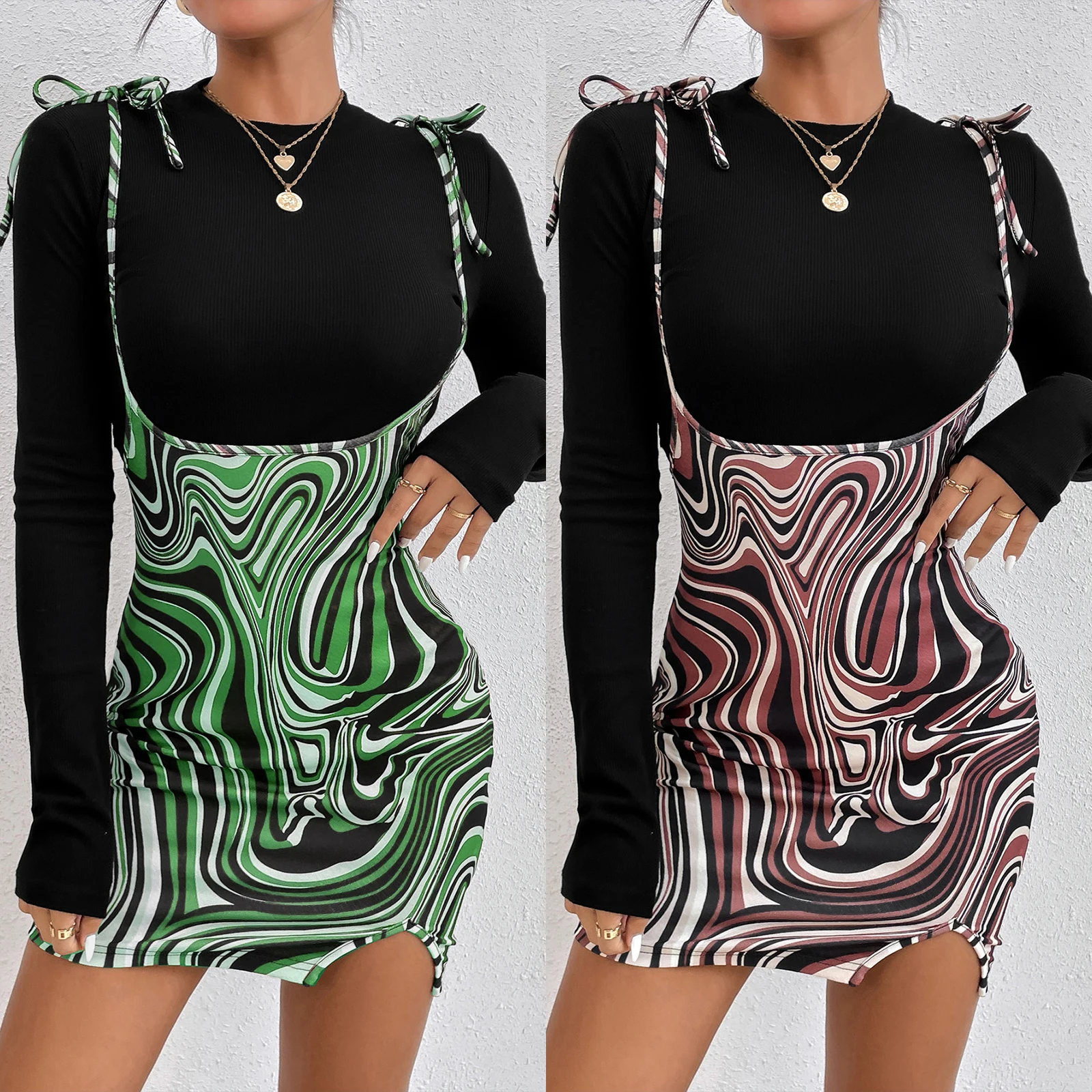 

Юбка на подтяжках Женская, облегающее платье с волнистыми полосками и принтом для весны и лета, новая модель 2022 года