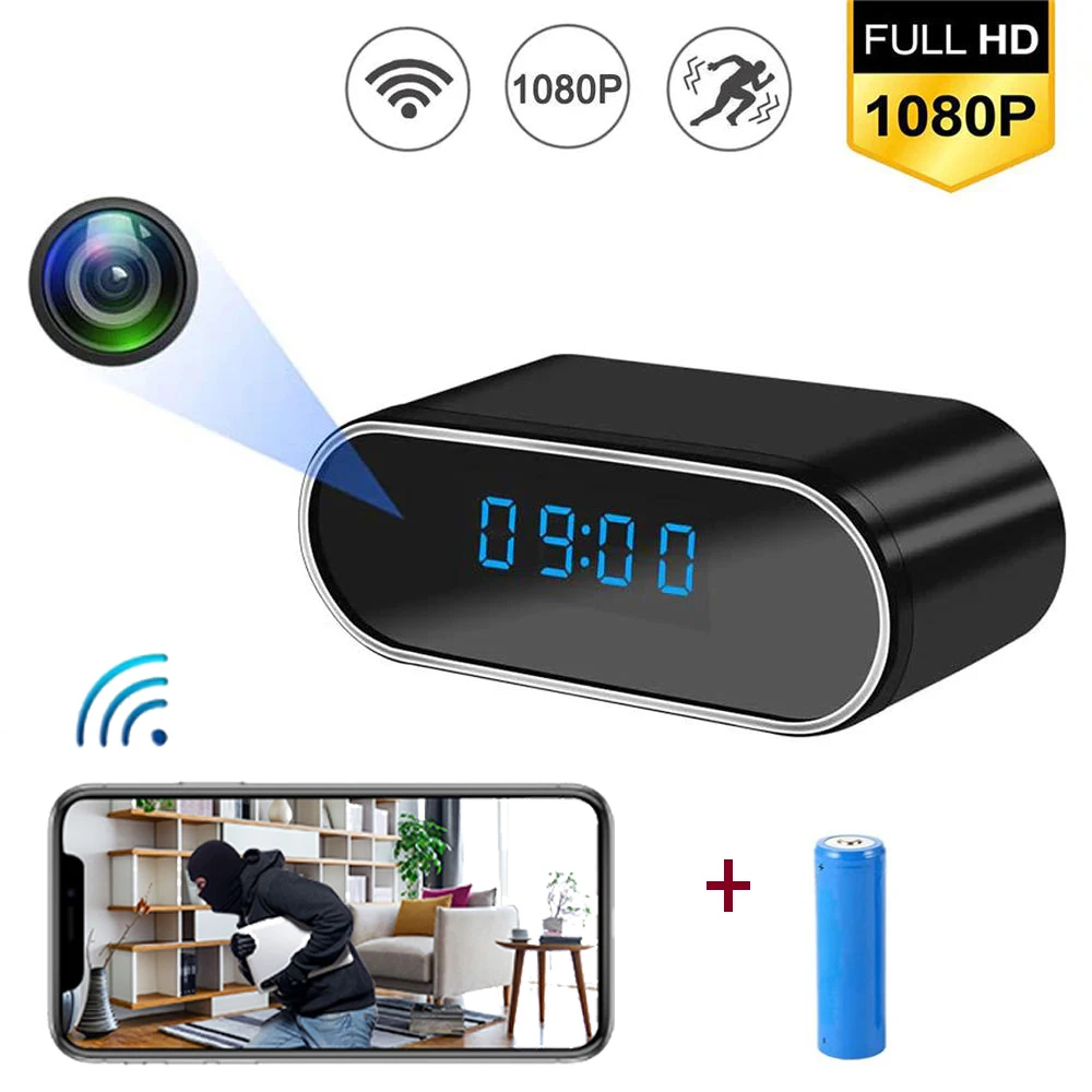 

1080P WIFI Mini Camera Time Alarm Wireless Nanny Clock P2P IP Security Night Vision Motion Detection Home Secret Hidden TF Card