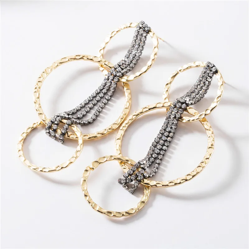 2019 Fashion Jewelry Earings European Multi-layer Circle Rhinestone Fringed Women's Retro Personality Popular Party Earrings | Украшения