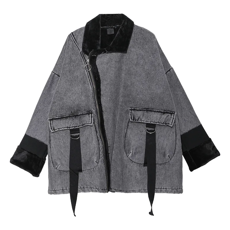 

denim Women's jacket 2020 new autumn / winter oversized BF fur one-piece plush and thickened work jacket