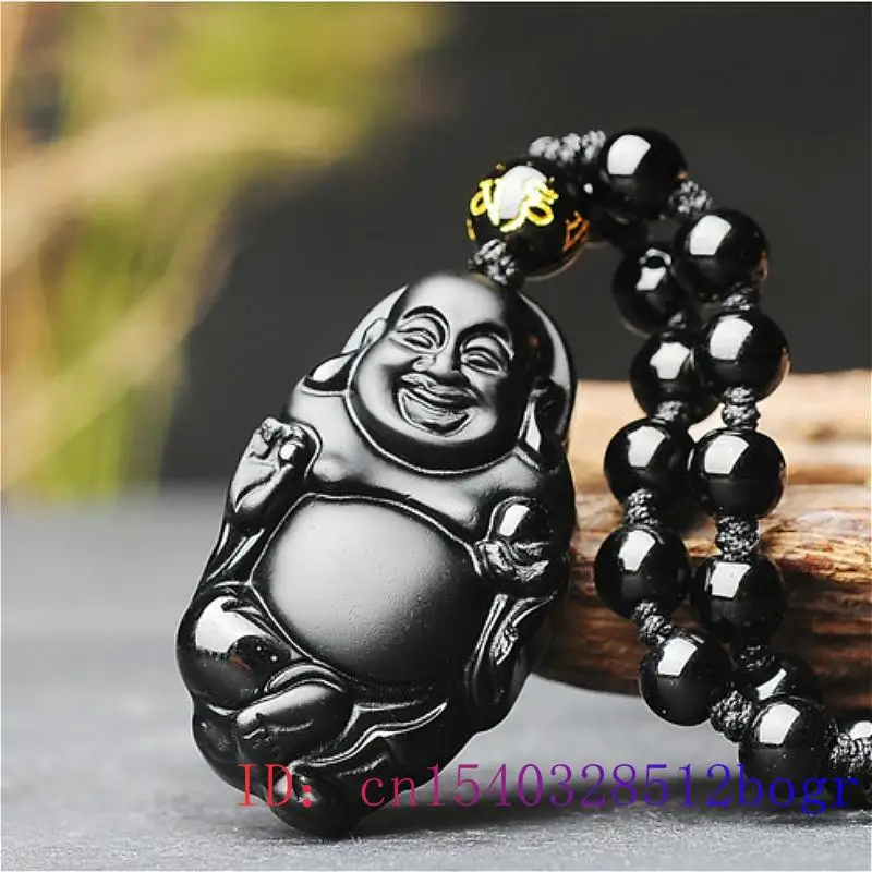

Obsidian Maitreya Pendant Jade Fashion Carved Women Black Natural Amulet Jewelry Necklace Men Accessories Buddha