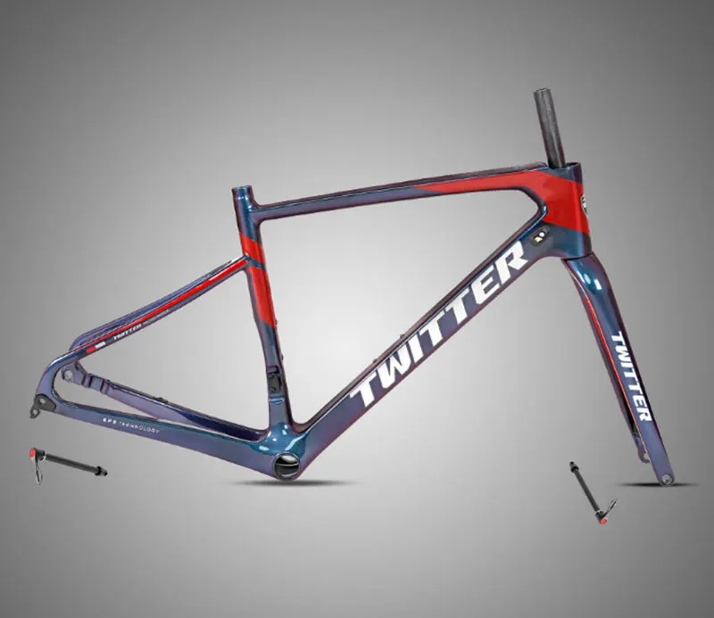 Купи Carbon Bike Frame Twitter R7 Gravel Thru Axle 12x142mm Disc Brake 700C Max 45MM Tire Road Frameset Discolored Fork 12x100mm за 29,294 рублей в магазине AliExpress