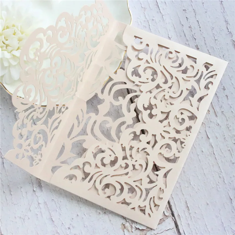 Полые свадебные приглашения с блестящим золотым конвертом розовый цвет слоновой