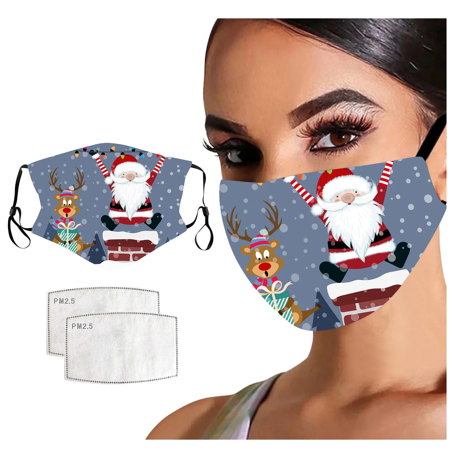 

Adult Christmas Printing Face Mask Washable Mouth Fabric Facial Mask For Protection Reusable Earloop Mouth Caps Fitter